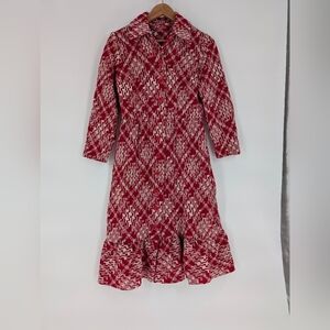 Vintage Red White Tweed Dress‎ Ruffle Hem Long Sleeve Career Party